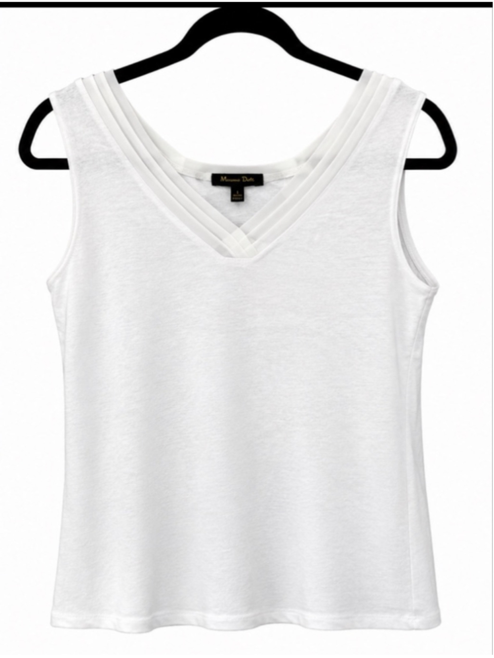 Massimo Dutti White Linen Sleeveless V Neck Tank Top Size S Layered Chiffon Trim